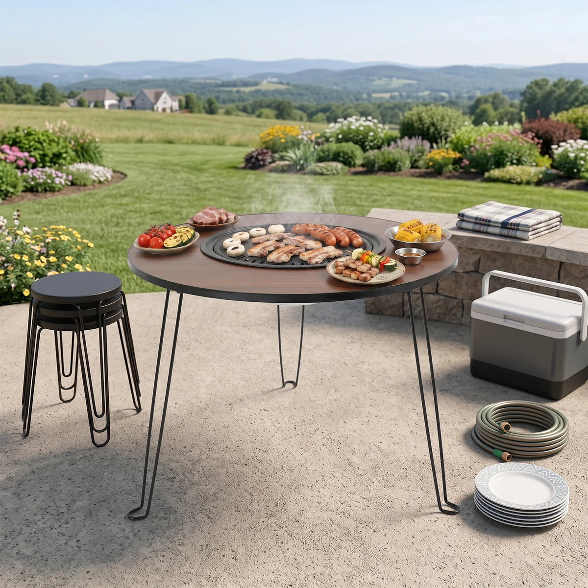 Camping Charcoal Grill Table Portable Folding Outdoor Tabletop Grill Multifunctional BBQ Grill Table for Picnic Backyard