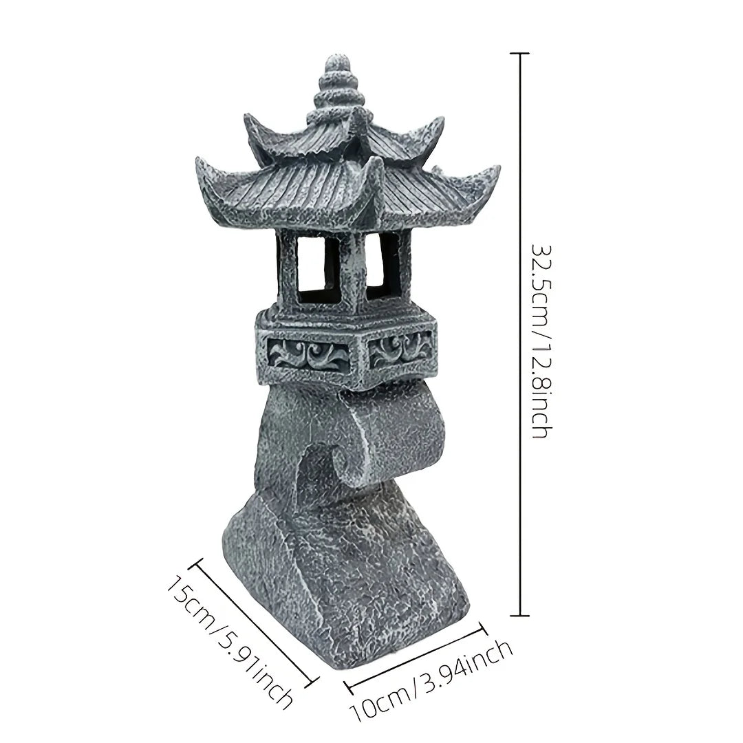 Outdoor Garden Solar Statue Light, Solar Pagoda Lantern Garden Statue, Solar Outdoor Zen Inspired Imitation Stone Palace Lantern Ornament, Zen Pagoda Lantern Garden Outdoor Statue, Decoration for Courtyard Landscape