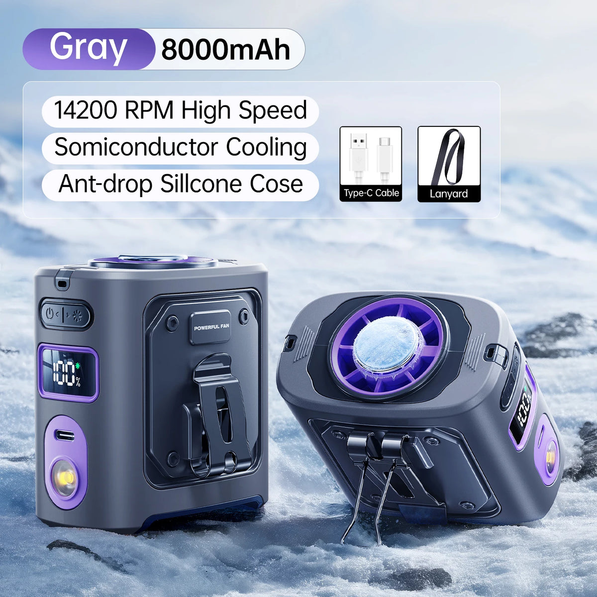 MUXNW 8000mAh Portable Waist‑Clip Fan with Semiconductor Cooling,  with LED Light, 4‑in‑1 Hands‑Free Wearable Fan for Camping