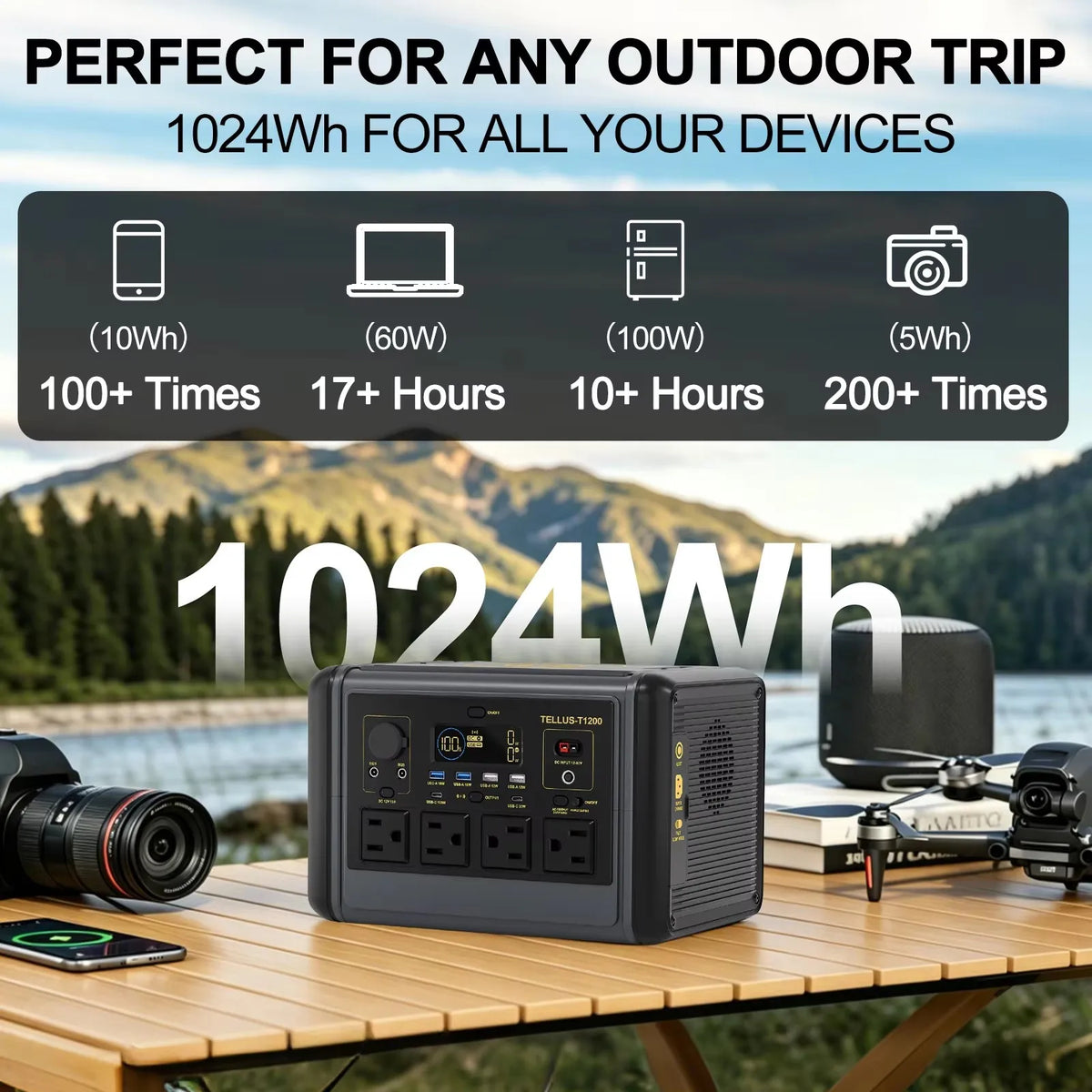 US Stock GSIKE LiFePO4 Portable Power Station 110V Pure Sine Wave Solar Generator 300W 1200W 2000W Option for Camping RV Van Home Emergency Backup