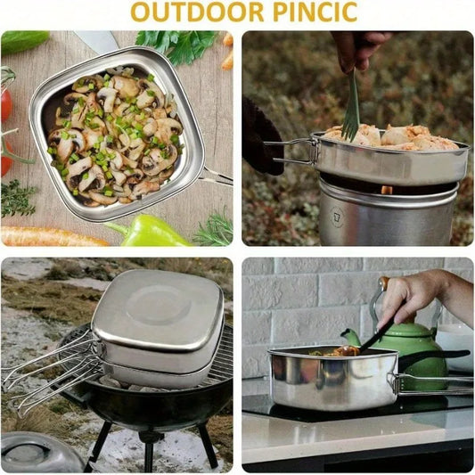 6Pcs Backpacking Camping Cookware Mini Picnic Camping Cooking Mess Kit, Stainless Steel Pots Pan Plates Set for Hiking, Backpacking, Bushcraft and Picnic, Camping, Included Carry Bag