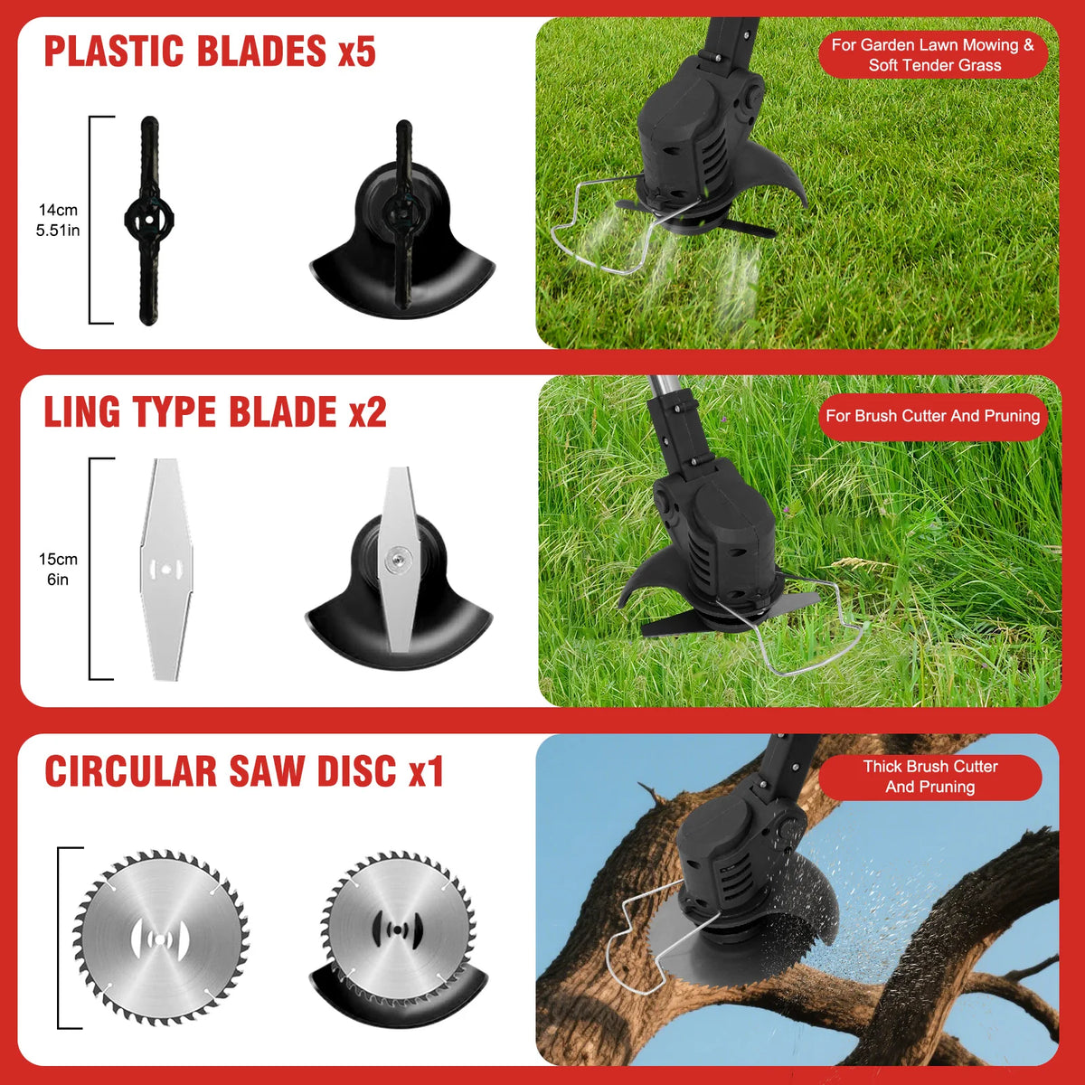 3-in-1 Grass Trimmer U-Handle 21V Weed Whacker Lawn Mowers 31.50-48.03 Inches Telescopic with 3 Blades 2 Batteries & Charger for Yard Garden Lawn & Shrub Trimming