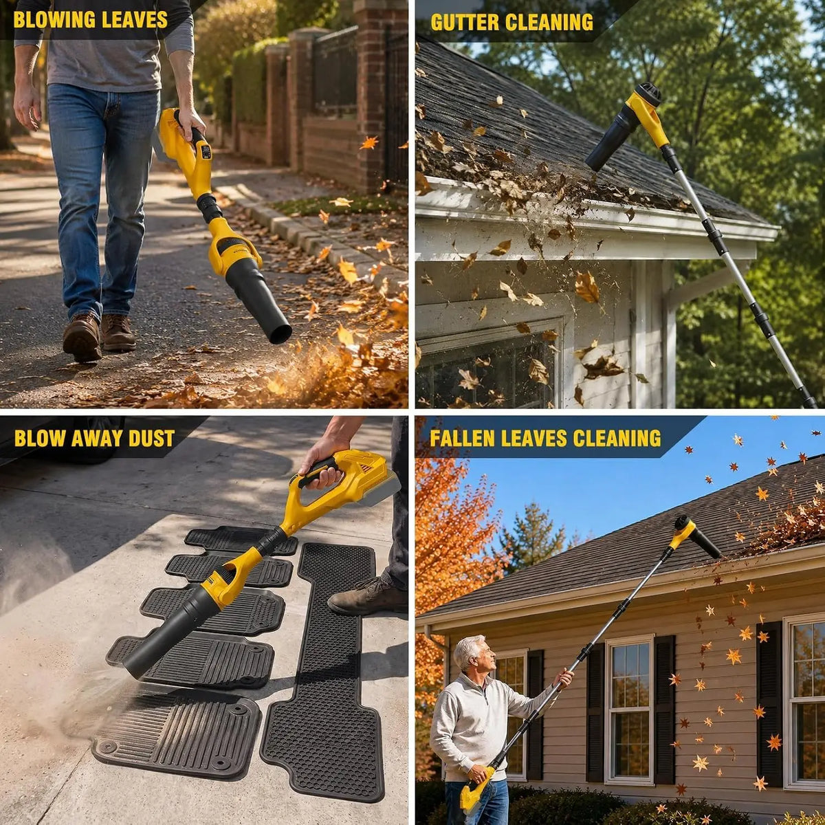 Cordless 2-in-1 Pole Leaf Blower, Battery-Powered Yard Blower for 20V Batteries, Tool Only, Long-Reach Design for Lawn, Garden, and Driveway Cleaning
