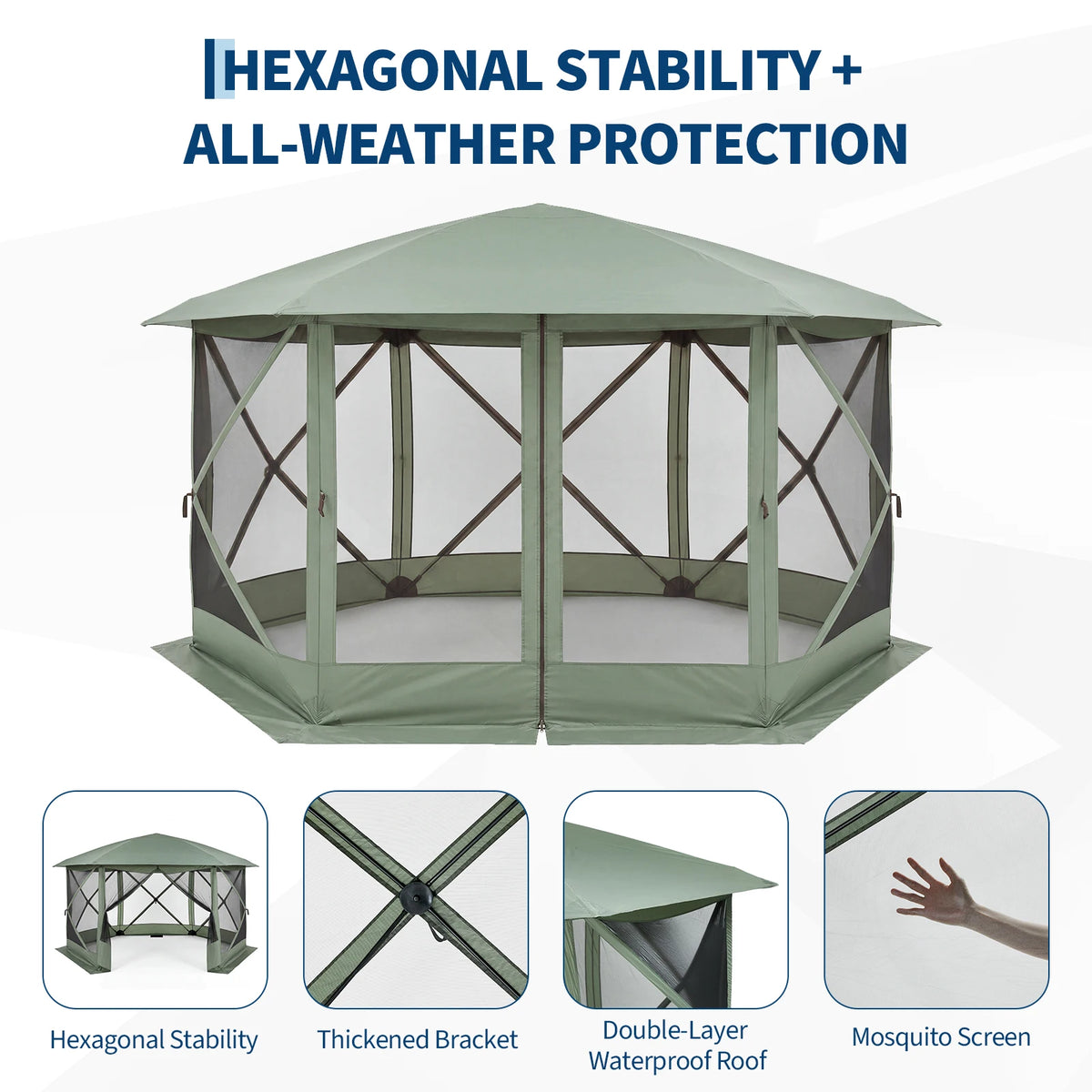 13x13FT 6-Sided Outdoor Canopy with Removable Wind Cloth and Carry Bag - Bite-Proof Mesh Patio Shelter for Backyard, Patio, Camping - Beige & Khaki / Green & Light Grey