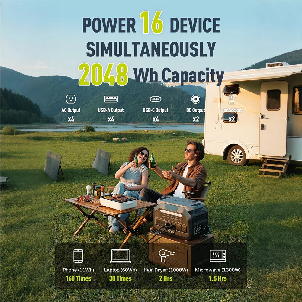 IEE P3200 3200W Portable Power Station 2048Wh LiFePO4 Solar Generator, 6400W Surge, Fast Charge, Backup Power for Home Emergency Hurricane Camping RV Outdoor Use