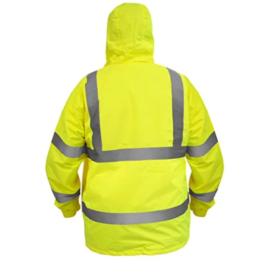 Hi-Visibility Waterproof Rain Jacket with Mesh Lining, ANSI/ISEA 107-2015 Class 3 Type R, Lightweight Wind-Resistant Safety Jac
