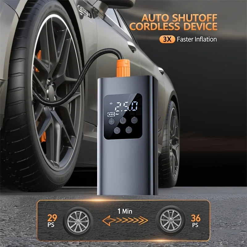 Wireless Portable Mini Tire Inflator with Digital Display and Pressure Gauge - USB Rechargeable Air Compressor Pump, Compact Design, Suitable for Cars, Motorcycles, Bicycles, Sports Balls - Fast Charging, Car Tire Inflator, B