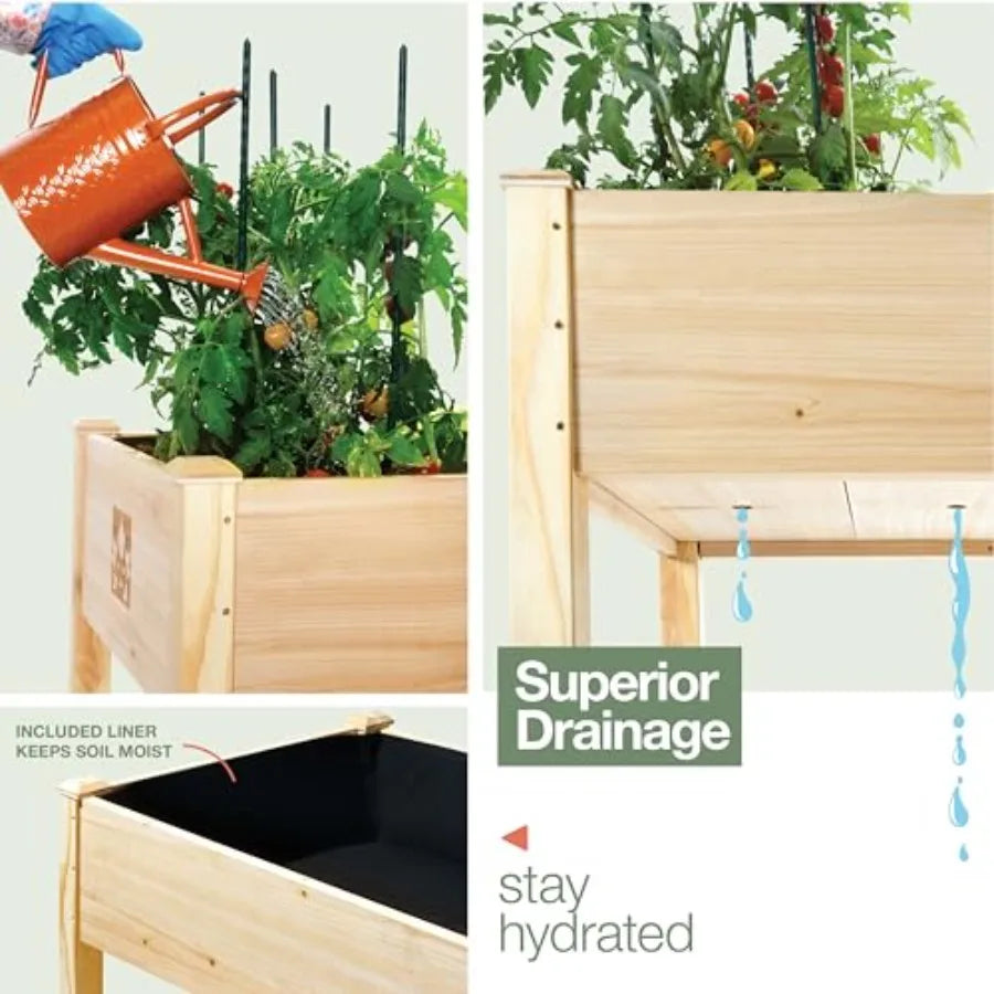 Raised Garden Bed with Legs 48x24x30 - Natural Cedar Wood Elevated Planter Box with Bed Liner for Flowers Veggies Herbs - 200lb