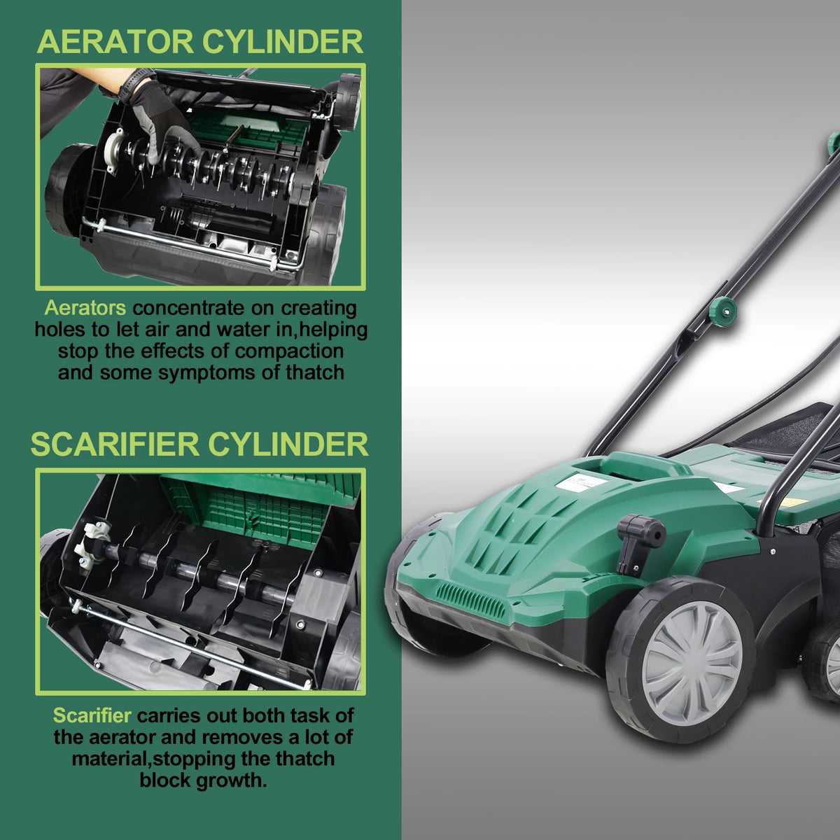 2-in-1 Garden Dethatcher and Scarifier 13 Inch Powerful Electric Lawn Dethatcher Mower, Hand Push Lawn Mower, Electric Home Lawn Mower  12AMP motor