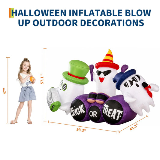 8ft Halloween Ghost Band Inflatable Outdoor Yard Decor With 6 Led Lights, Trick Or Treat Blow Up For Lawn Porch Garden Party Display