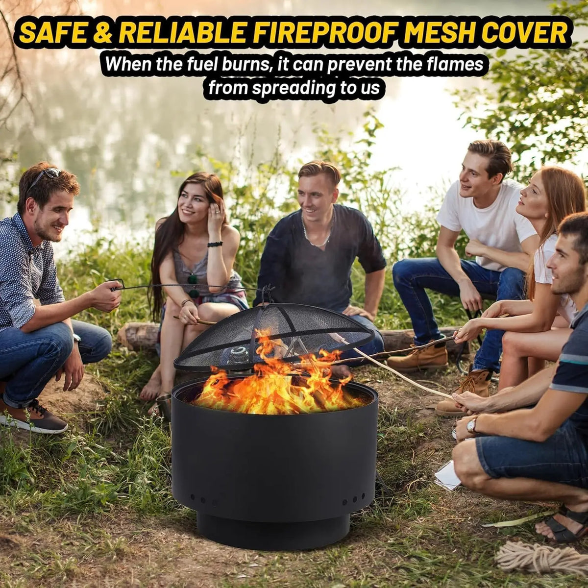 Outdoor Fire Pit with Grill Grate Multi-Fuel Design for Warmth and Casual Grilling Tabletop Barbecue Stove Camping Picnic Desktop Round Charcoal Stove  for Backyard & Patio Wood Burning Fire Bowl