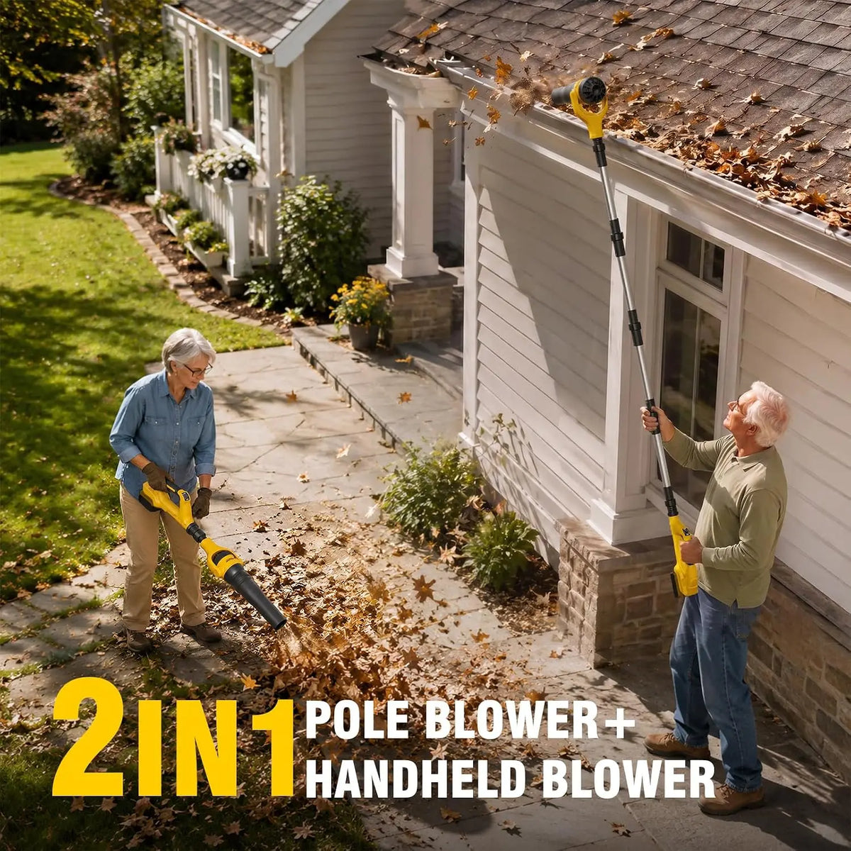 Cordless 2-in-1 Pole Leaf Blower, Battery-Powered Yard Blower for 20V Batteries, Tool Only, Long-Reach Design for Lawn, Garden, and Driveway Cleaning