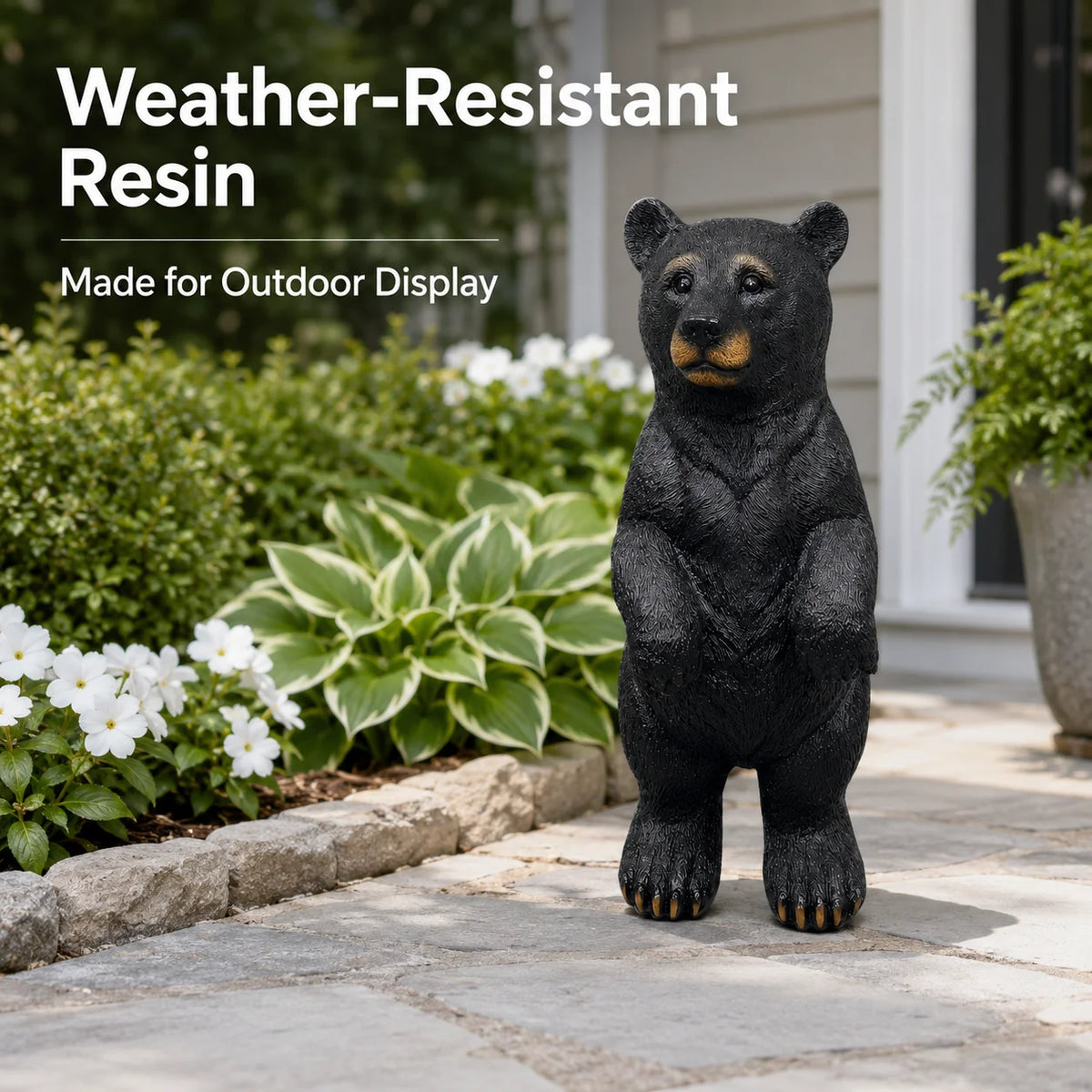 Standing Black Bear Statue Outdoor Garden Decor Resin Bear Figurine Wildlife Sculpture Porch Patio Yard Lawn Cabin Home Ornament