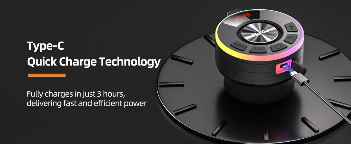 IPX7 Waterproof Floating Bluetooth Speaker | 360° Surround Sound + RGB Light Show | 10H Playtime | BT 5.3 | Built-in Mic | Detachable Suction Cup | Portable for Shower Beach Pool.