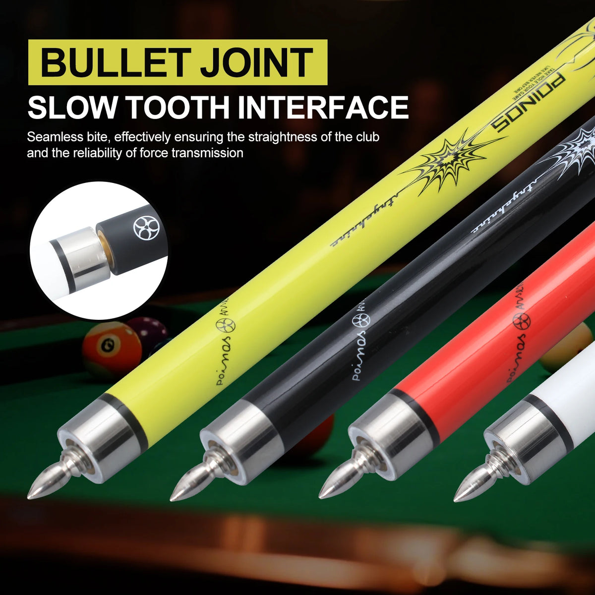POINOS-R Series Carbon Fiber Pool Cue, 12.5mm Multi-layer Tip with Bullet Joint, Solid Wood Butt with Anti-Slip and Sweat Absorbing Grip, XTC Ferrule, Professional Pool Cue Sticks