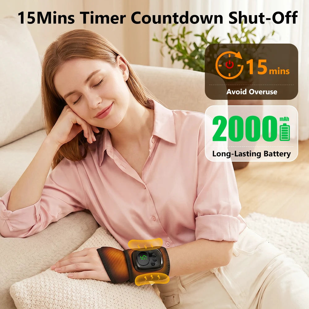 Wrist Massager, Air Compression Heat Wrap, 4 Modes 4 Levels, 3 Heat Settings, Rechargeable, Left Right Hand, Pain Relief, Unisex