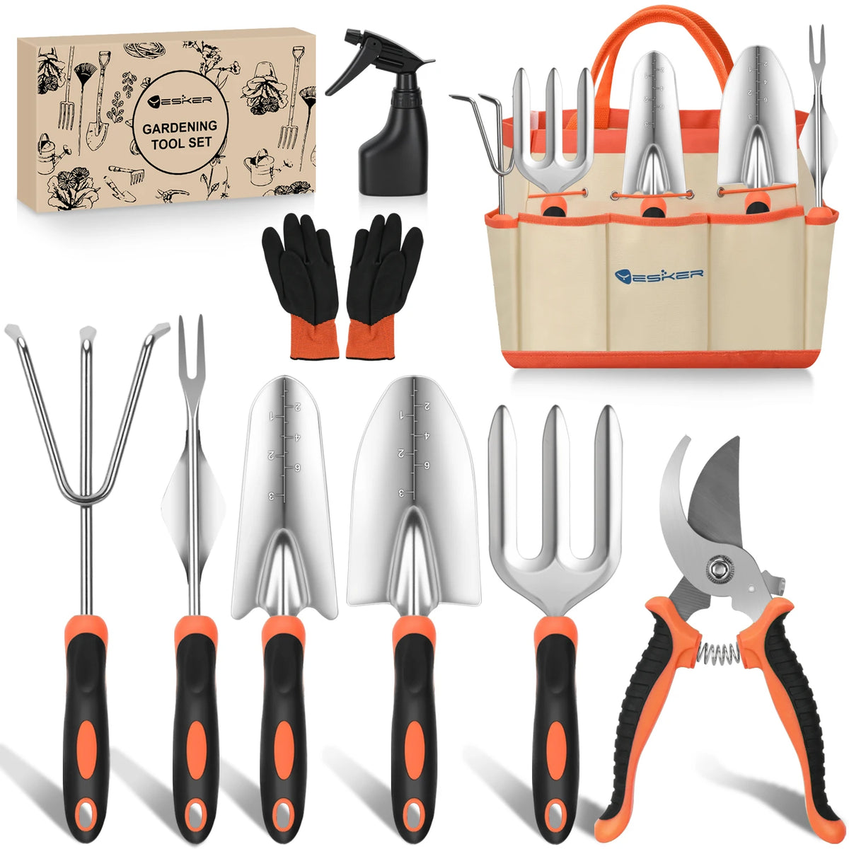 Gardening Tools Heavy Duty Garden Tool Set Gardening Supplies Gifts for Women Men Gardening Hand Tool Kit with Non-Slip Ergonomic Handle, Garden Bag, Durable Gloves and Shears