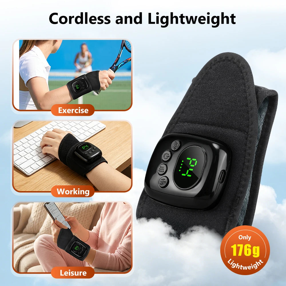 Wrist Massager, Air Compression Heat Wrap, 4 Modes 4 Levels, 3 Heat Settings, Rechargeable, Left Right Hand, Pain Relief, Unisex