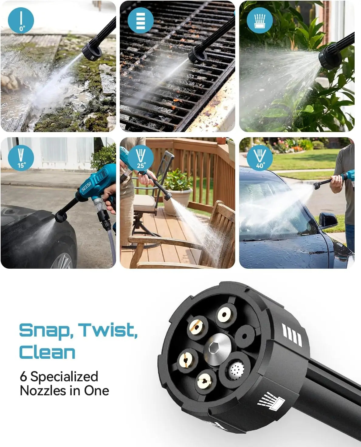 SEESII Electric Cordless High Pressure Car Wash Gun Washer Supplies Foam Generator Spray Cleaner Car Wash Cleaning Machine Handheld Power Cleaner for Makita 18V Battery Pin