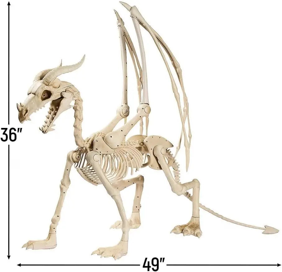 49" Giant Halloween Dragon Skeleton Decoration with Light-Up LED Eyes, Premium Weather-Resistant Outdoor Yard Decor, Skeleton Animal Prop for Halloween Outdoor Decorations