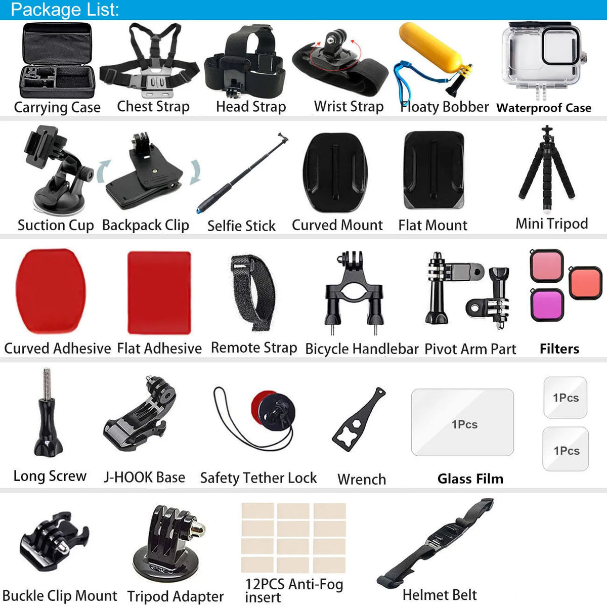 Accessories Bundle for DJI Osmo Action 5 Pro Action 4/3 Waterproof Housing Case Diving Silicone Cover Glass Screen Protector