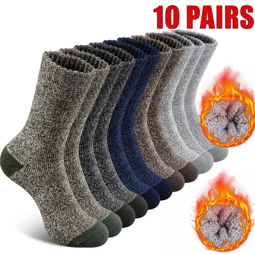 1/5/10 Pairs Of Men's Thickened Warm Winter Socks - Soft And Comfortable Knitted Round Head Socks For Cold Weather, Polyester And Elastic Blend