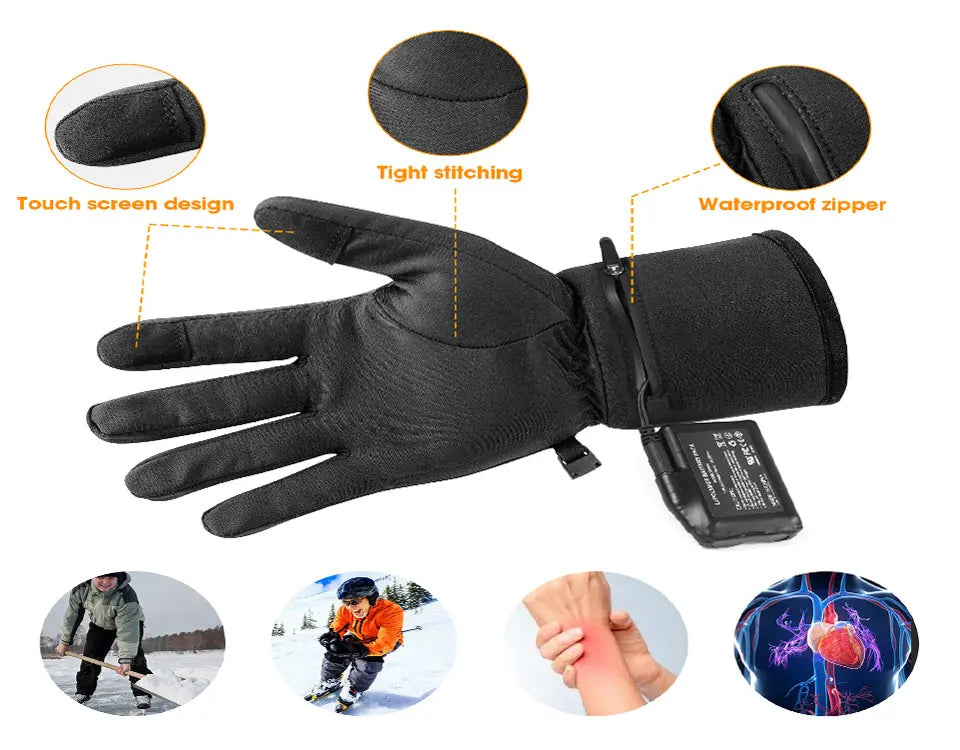 Rechargeable Electric Liner Heated Gloves Winter Warm Touch Skiing Gloves Outdoor Sports Riding Skiing Fishing Hunting
