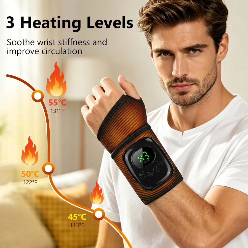 Wrist Massager, Air Compression Heat Wrap, 4 Modes 4 Levels, 3 Heat Settings, Rechargeable, Left Right Hand, Pain Relief, Unisex