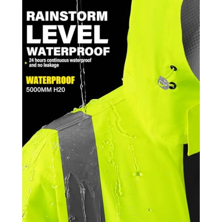 Reflective High Visibility Safety Jacket, Safety Rain Jacket with Hood, Lightweight Workwear for Outdoor Construction