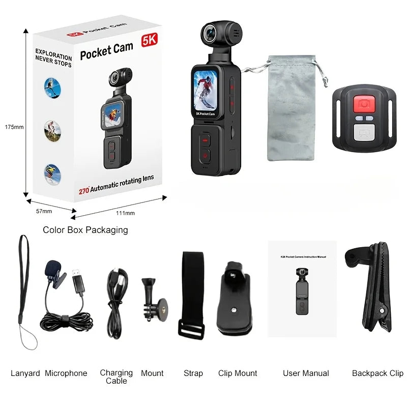 5K Pocket Vlog Camera With 270° Rotatable Lens Smart AI Face Auto‑Tracking Video Recorder