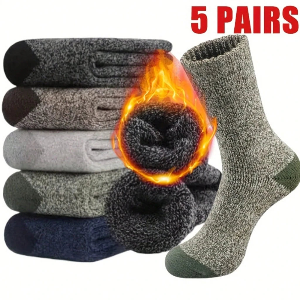 1/5/10 Pairs Of Men's Thickened Warm Winter Socks - Soft And Comfortable Knitted Round Head Socks For Cold Weather, Polyester And Elastic Blend