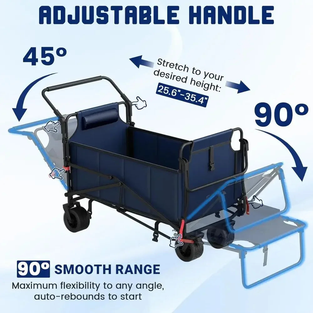 Durable 2-in-1 Collapsible Utility Wagon with 650lb Capacity, All-Terrain Wheels, Brakes, and Side Baskets - Blue