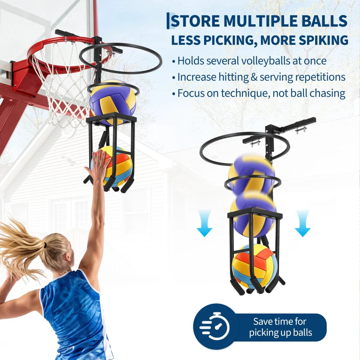 Volleyball Training Aid, Adjustable Heavy-Duty Volleyball Spike Serve Trainer for Basketball Hoop, Outdoor Practice Equipment for Teens & Athletes