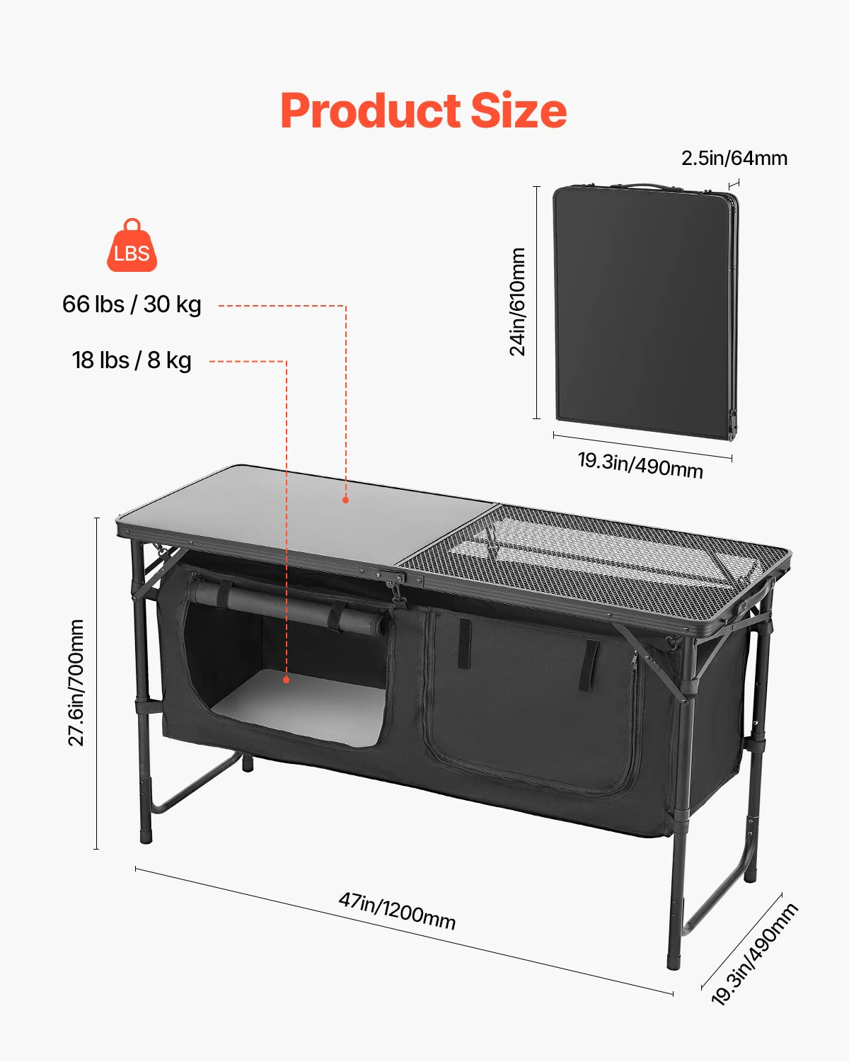 SucceBuy Camping Kitchen Table Outdoor Cooking Table Aluminum Lightweight Portable Cook Station for BBQ Party Picnic RV Travel