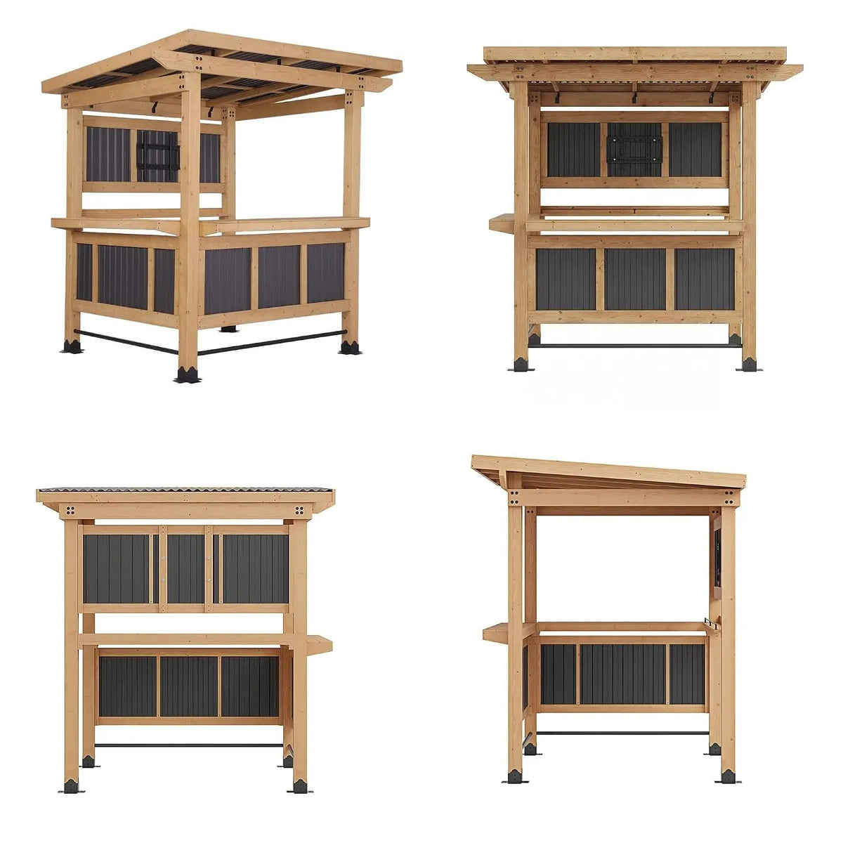 6'×7' Outdoor Gazebo Bar, Cedar Wood Backyard Gazebo with Dual Counters, PVC Roof, TV Mount & Storage Shelves,, Customized