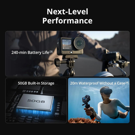 Used-DJI Osmo Action 6 Combo 8K Action Camera 1/1.1" Square Sensor Variable Aperture F/2.0-f/4.0 Rocksteady 3.0 Cold-Resistant 4hrs Battery 50GB Storage Vlogging Camera