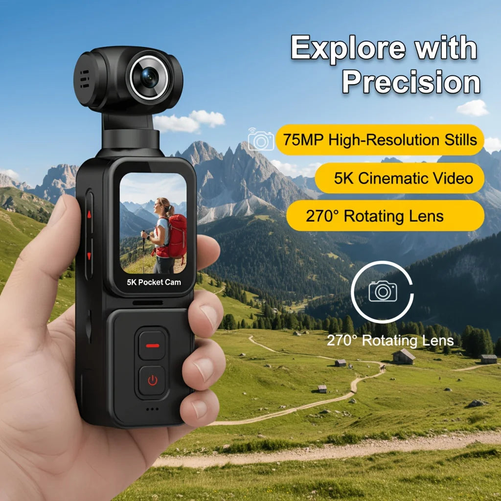 5K Pocket Vlog Camera With 270° Rotatable Lens Smart AI Face Auto‑Tracking Video Recorder