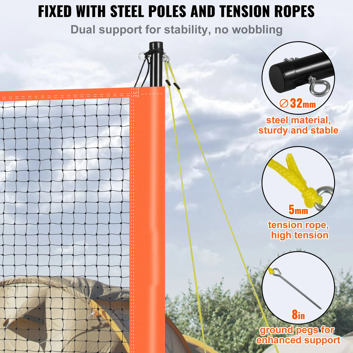 SucceBuy Outdoor Volleyball & Badminton Set Adjustable Steel Poles Professional Combo Set with Carrying Bag for Backyard Beach