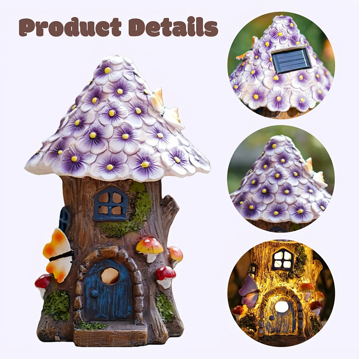 Outdoor Garden Solar Statues Lights, Purple Flower House Decoration Lamp, Flower Wood Stake House Decoration, Garden Solar Decorative Light for Garden, Courtyard, and House Decoration