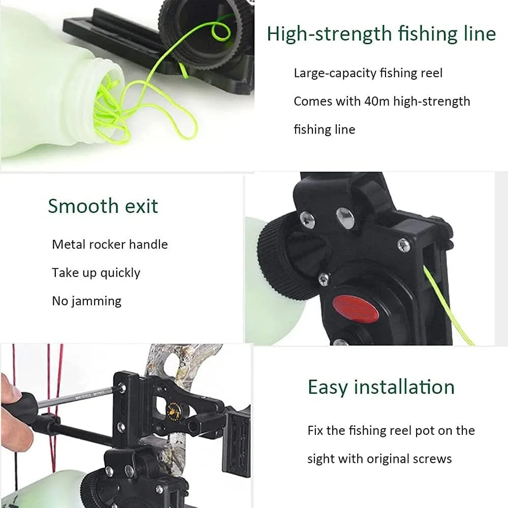 Compound Bow Fishing Reel 40m Rope Pot ABS Aluminum Alloy for Hunting Shooting Fishing Tackle Sports Use