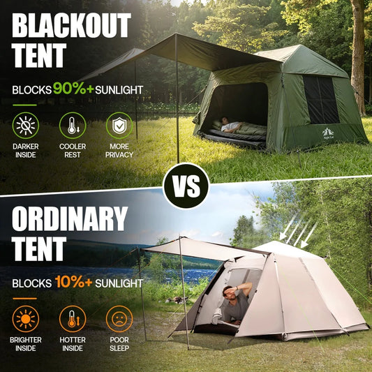 Night Cat Inflatable Camping Tent: Easy 60-Second Setup for 4 People Blackout Inflatable Tent with Awning for Family Camping Hiking