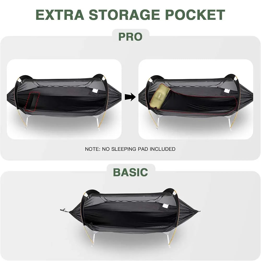 Night Cat 3 in 1 Hammock Tent with Storage Pocket for Sleeping Pad(Exclude) with Bug Net and Rainfly 1 Person Backpacking Camp Tent Waterproof Lightweight 440lbs