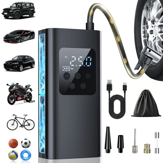 Wireless Portable Mini Tire Inflator with Digital Display and Pressure Gauge - USB Rechargeable Air Compressor Pump, Compact Design, Suitable for Cars, Motorcycles, Bicycles, Sports Balls - Fast Charging, Car Tire Inflator, B