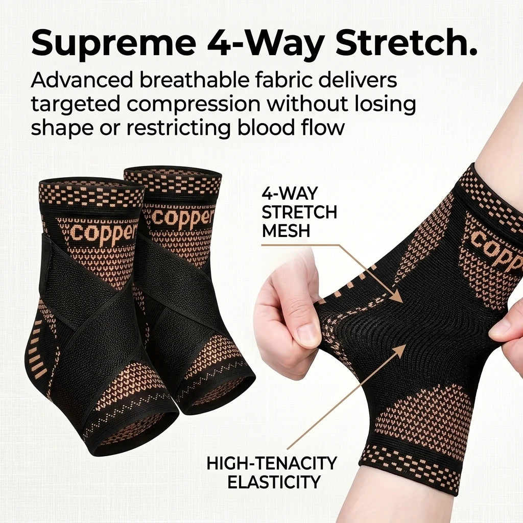 Ankle Brace Support, Adjustable Copper Compression Sleeve for Men & Women, Sports