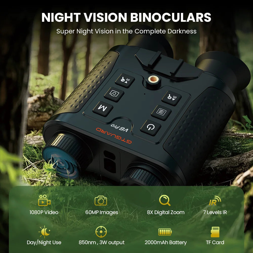 Night Vision Goggles GTGUARD V6 PRO 8X Digital Zoom Head-mounted Binoculars Telescope Crosshair Ranging Distance Measurement Support Helmet-mounted Hiking Animal Observation