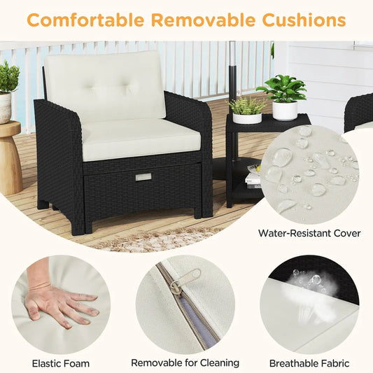5 Piece Patio Conversation Set with Ottomans, PE Wicker Balcony Furniture, Rattan Lounge Sofa with Cushions & Pillows,, Custom