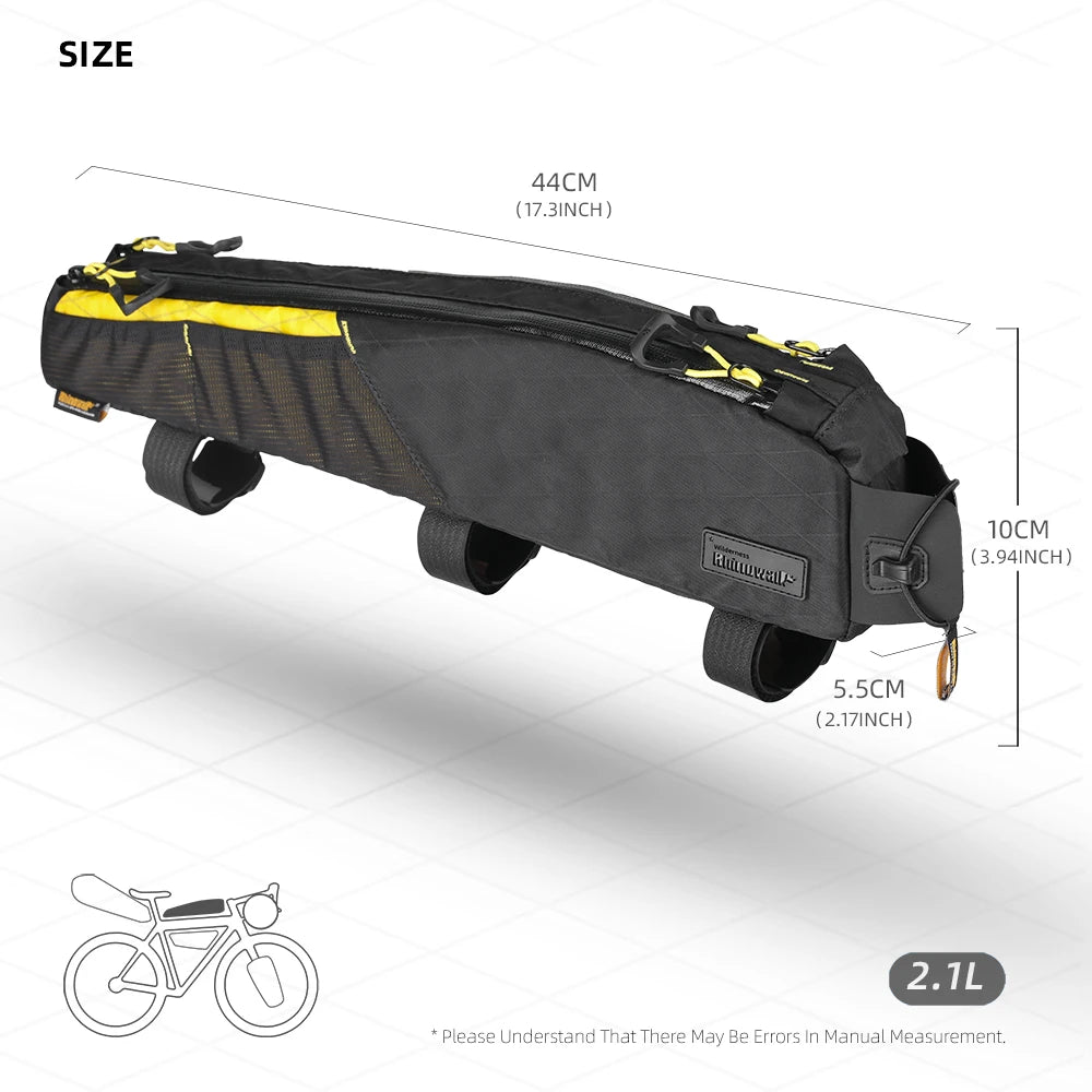 Rhinowalk BIke Extra Long  Top Tube Bag Large Water-Resistant Bikepacking For MTB&Road Bike With 18 Inch Or Larger Frame Length