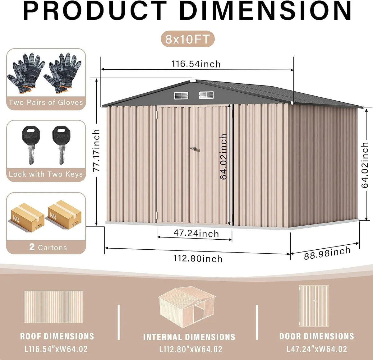 Outdoor Metal Storage Shed 8x10FT with Lockable Door & Ventilation System, Large Garden Tool Shed for Backyard Patio, Weather Resistant Storage House for Lawn Equipment Tools