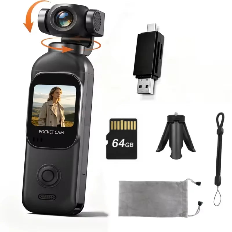 Kaysunlink 1080P Vlogging Camera with 270°Rotatable Lens, Handheld POV Pocket Camera with Touch Screen & WIFI, 5 Hours Power, One-button Recording Camcorder with 64GB Card for Daily Use, Travel, Black