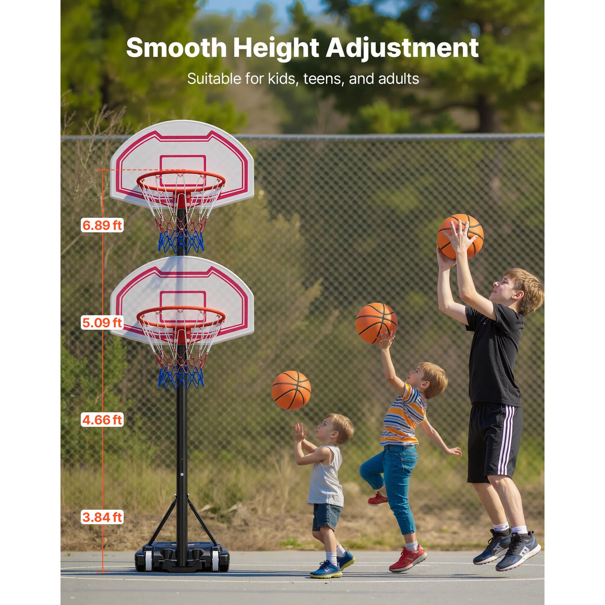 SucceBuy Portable Basketball Stand 5.2 to 6.9 ft/4.43 to 10 ft/10ft Height Adjustment Portable Backboard Set for Patios Poolside